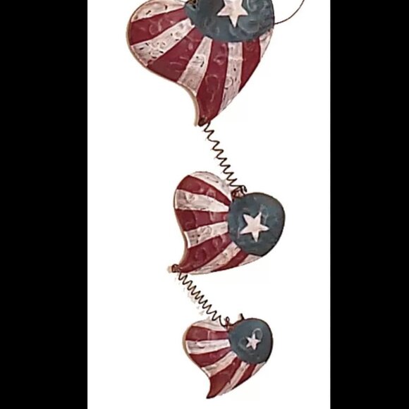Rustic Patriotic Metal Heart Wall Hanging Trio 4th of July Decoration set of 2 - Picture 2 of 5